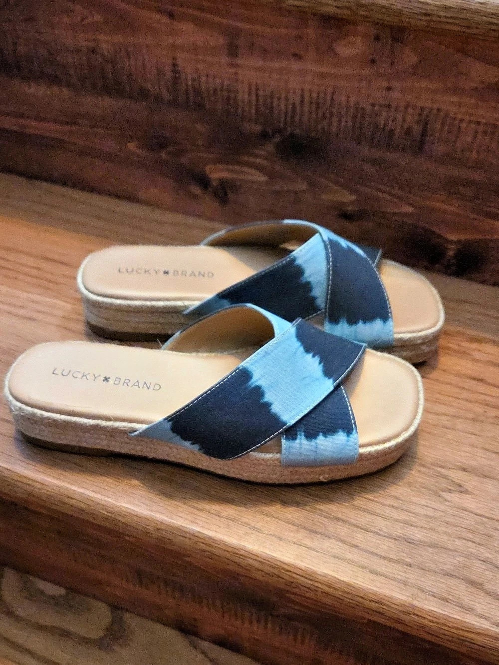 Lucky Brand LKCAYTE Tie-Dye Wedge Sandals Blue & Black US 5.5
